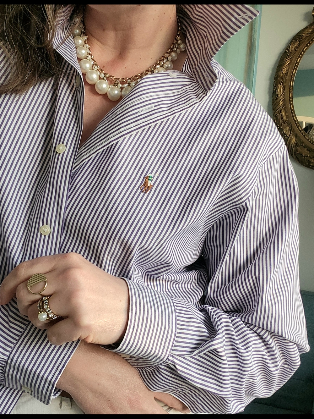 Ralph Lauren Striped Button-Down Shirt in Lavender & White
